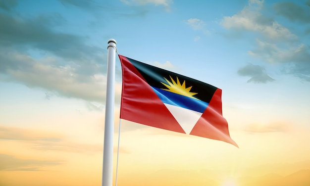 Drapeau d'Antigua-et-Barbuda agitant dans un ciel magnifique