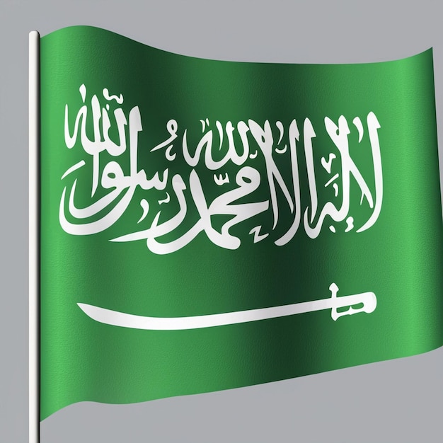 Photo drapeau de l'arabie saoudite vert flottant haut sur le mât