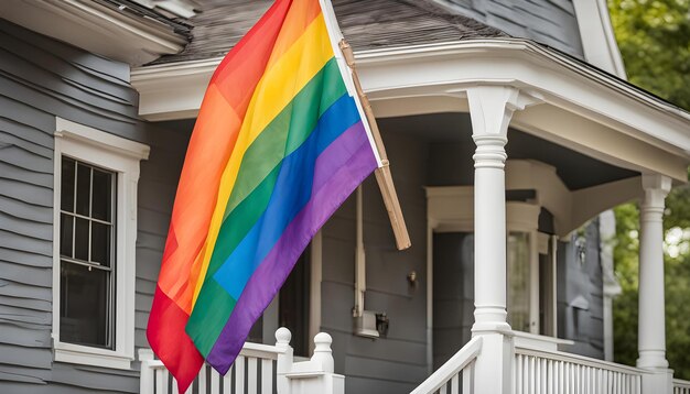 Photo un drapeau arc-en-ciel est sur une maison dans le quartier