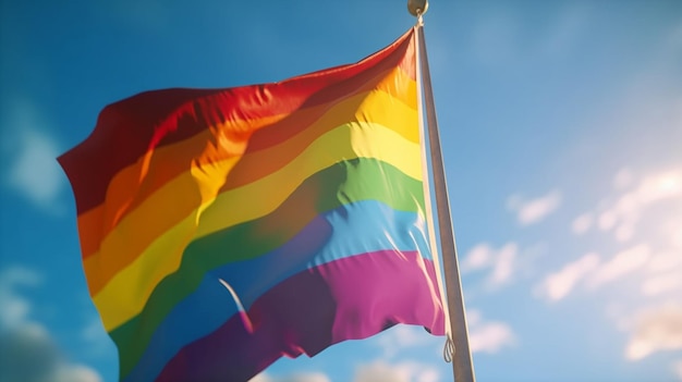 Un drapeau arc-en-ciel flotte dans le ciel