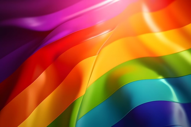 Drapeau arc-en-ciel soufflant dans le vent Illustration 3D du drapeau volant LGBT pleine page