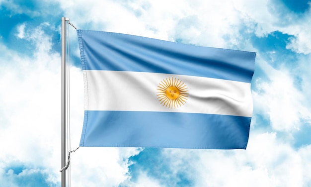 Drapeau argentin agitant sur fond de ciel. Rendu 3D