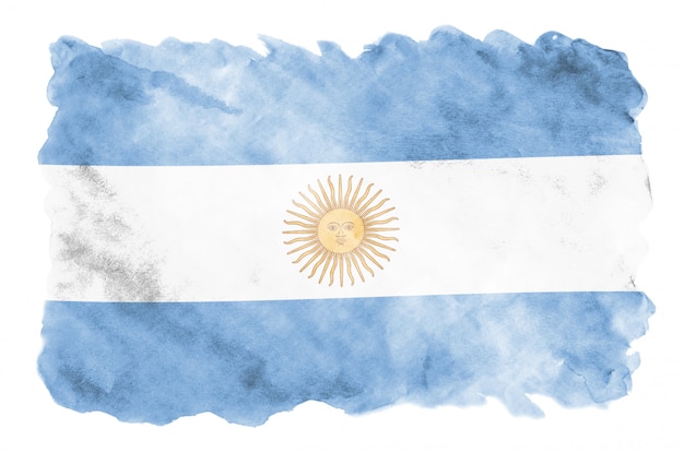 Le drapeau de l'Argentine est représenté dans un style aquarelle liquide isolé sur blanc