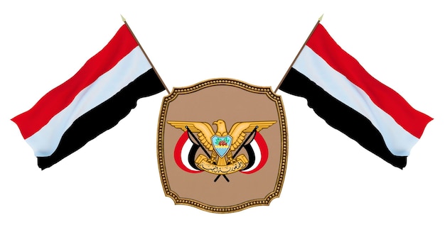 Drapeau et armoiries du Yémen Arrière-plan pour les éditeurs et les concepteurs Illustration 3D de la fête nationale