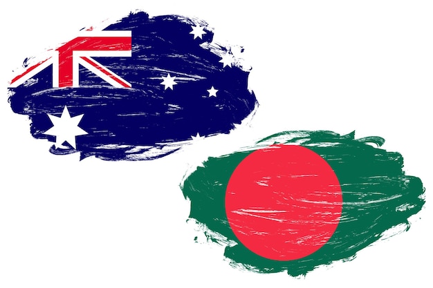 Drapeau de l'australie et du bangladesh ensemble sur un fond de pinceau de trait blanc