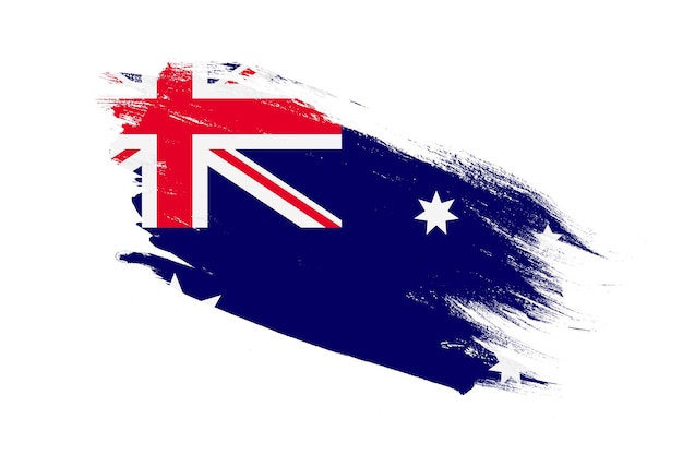 Drapeau australien avec effets peints au pinceau sur fond blanc isolé