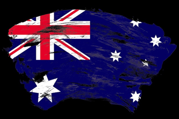 Drapeau australien sur fond de pinceau noir en détresse