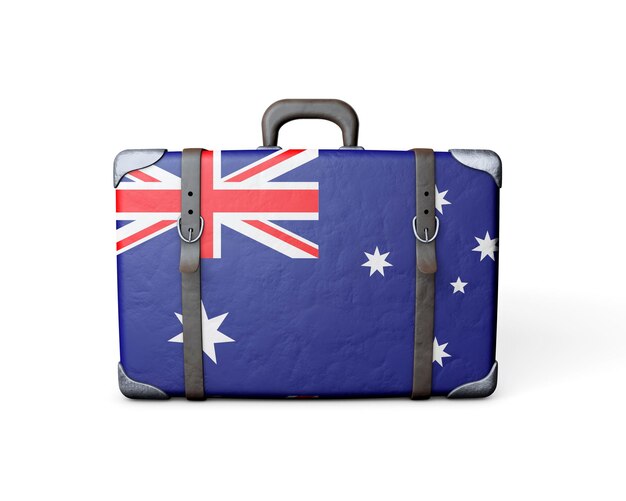 Drapeau australien sur une valise en cuir vintage rendu 3D