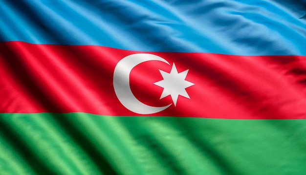 Drapeau de l'Azerbaïdjan avec des plis avec une texture de satin visible