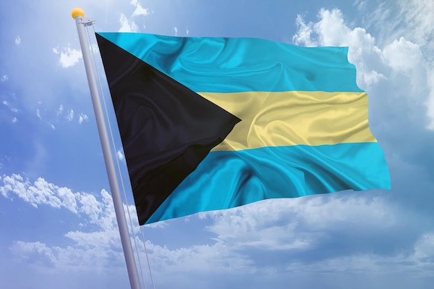 Drapeau des Bahamas sur le fond de ciel