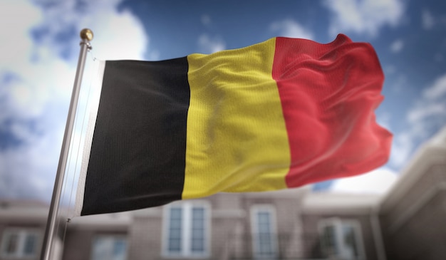 Photo drapeau belge 3d rendue sur fond de ciel bleu