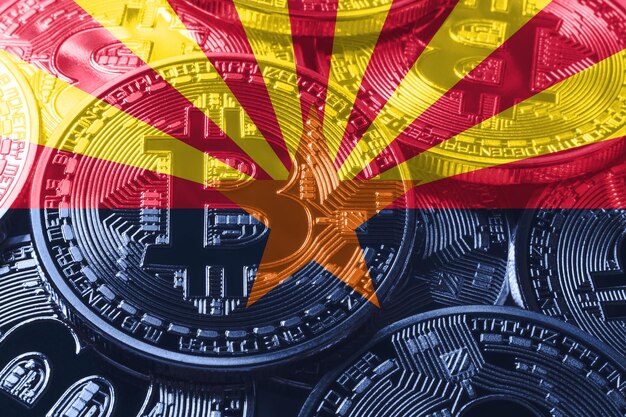 Drapeau de bitcoin de l'Arizona, arrière-plan du concept de crypto-monnaie de l'Arizona