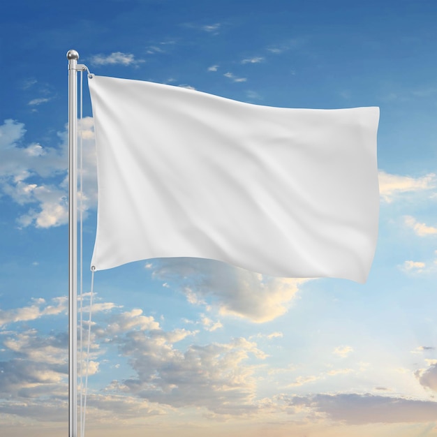 drapeau blanc blanc isolé sur un fond de ciel