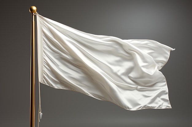 Photo drapeau blanc flotte sur mât gros plan fond gris