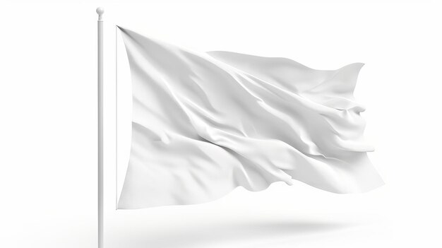 Un drapeau blanc sur un fond blanc Illustration en 3D