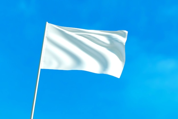 Drapeau blanc sur le fond de ciel bleu