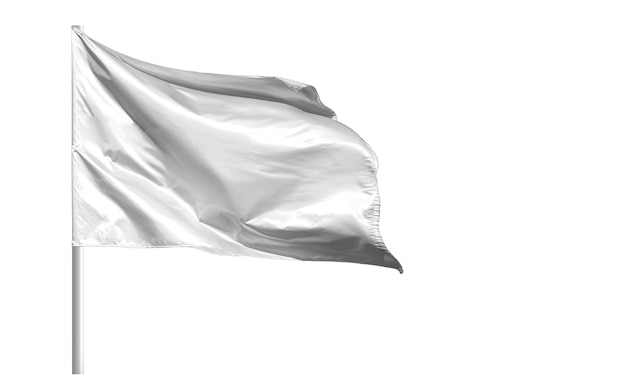 Photo drapeau blanc vierge flottant sur mât isolé sur fond blanc