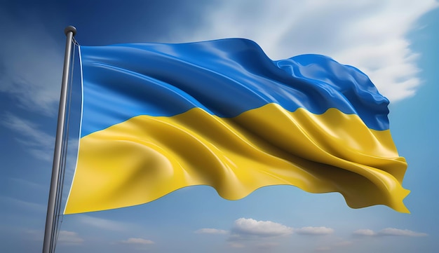 Un drapeau bleu et jaune avec le mot ukraine dessus