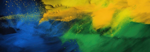 Drapeau brésilien coloré vert jaune bleu couleur holi explosion de poudre de peinture sur fond blanc isolé brésil rio de janeiro carnaval qatar et célébration fans de football concept de tourisme de voyage
