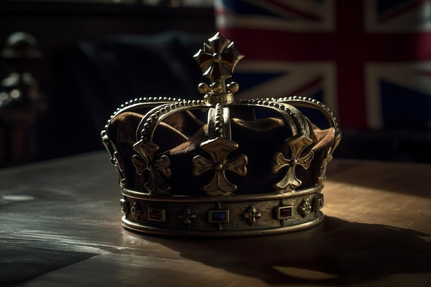 Drapeau britannique et couronne royale ob fond sombre Generative Ai