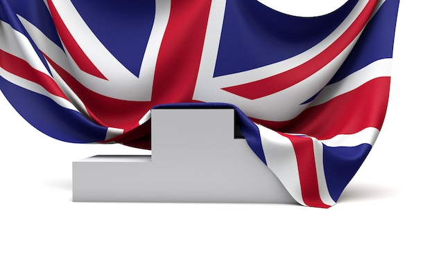 Drapeau britannique drapé sur un podium des gagnants du concours d render