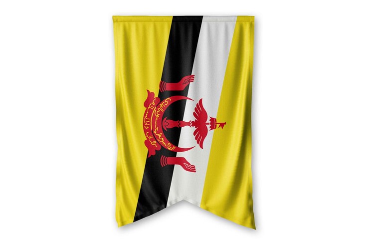 Photo drapeau brunei accrocher sur une image d'arrière-plan de mur blanc