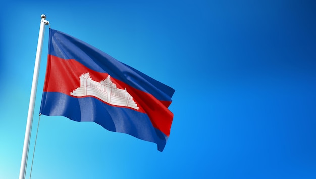 Drapeau Cambodge battant sur fond de ciel bleu rendu 3D