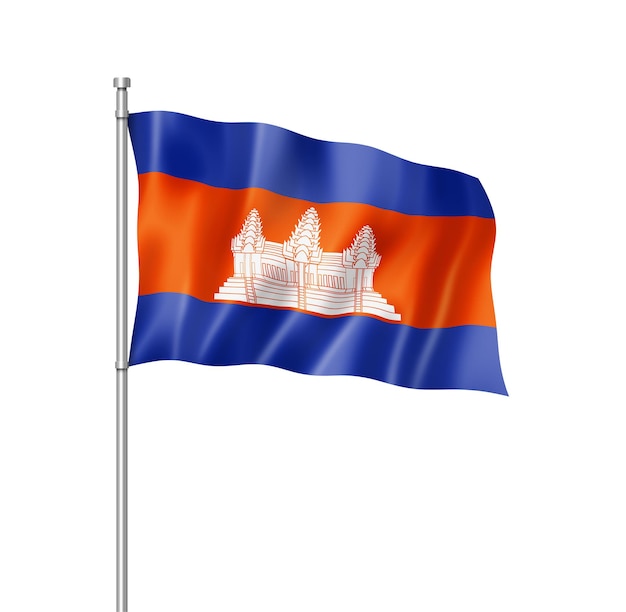 Drapeau Cambodge, rendu tridimensionnel, isolé sur blanc