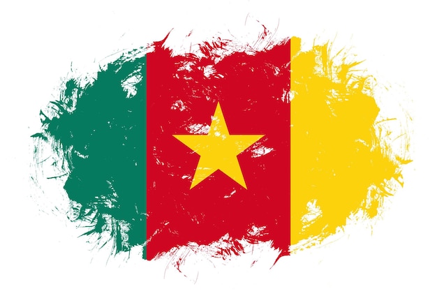 Drapeau camerounais sur fond de pinceau abstrait