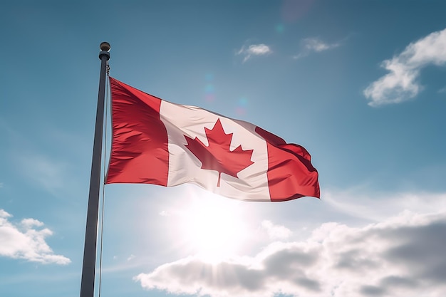 Drapeau canadien sur ciel bleu clair