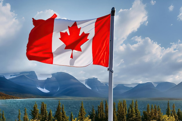 Un drapeau canadien avec le drapeau canadien dessus