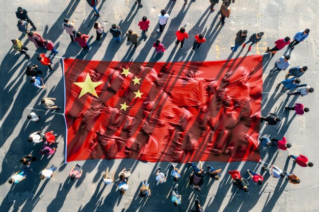 Photo le drapeau de la chine agitant le symbole de l'unité et de la force du patriotisme de la nation