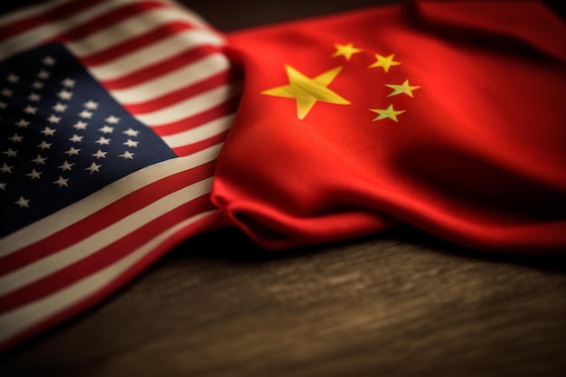Drapeau de la Chine et drapeau des États-Unis Symbole des États-Unis et des conflits entre la Chine et les États-Unis.