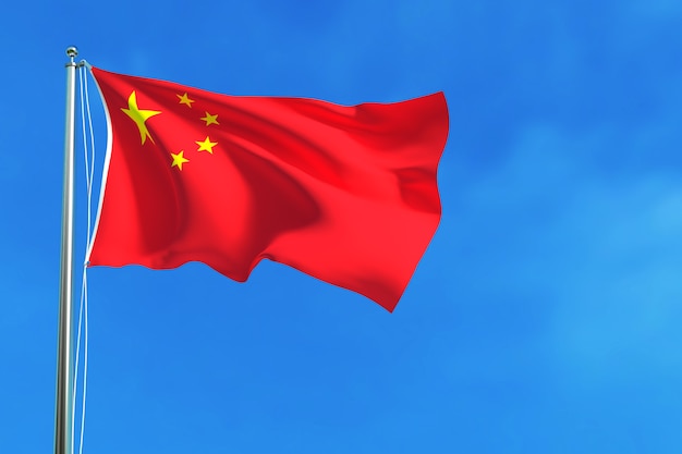 Drapeau de la Chine sur le fond de ciel bleu