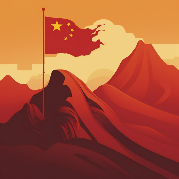 Drapeau de la Chine sur le mât de drapeau Journée nationale de la République populaire de Chine concept