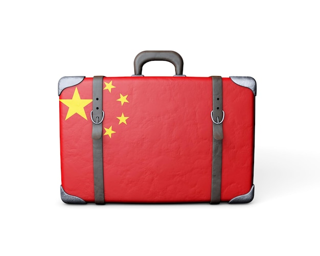 Drapeau de la Chine sur une valise en cuir vintage rendu 3D