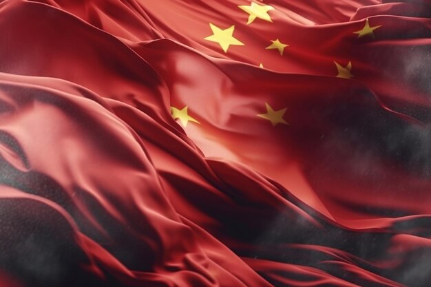 Drapeau chinois dans le vent Fond texturé AI générative