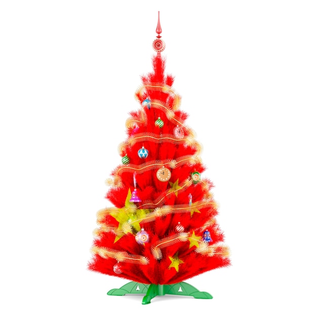 Drapeau chinois peint sur le rendu 3D de l'arbre de Noël
