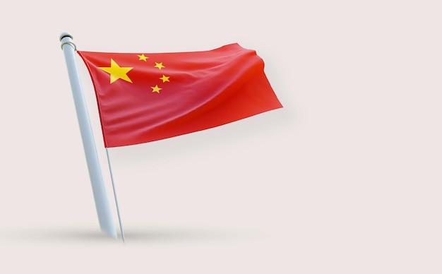 Un drapeau chinois plein de beauté sur un fond blanc rendu en 3D