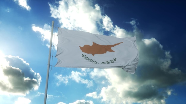 Drapeau de Chypre agitant au vent contre le beau ciel bleu illustration 3d