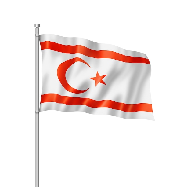 Drapeau de Chypre du Nord rendu tridimensionnel isolé sur blanc