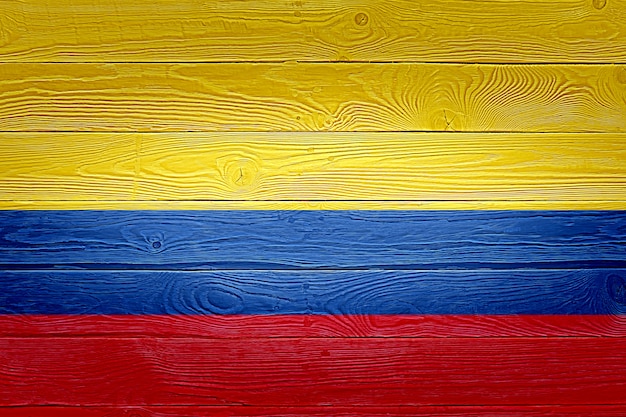 Drapeau De La Colombie Peint Sur Fond De Planche De Bois Ancien