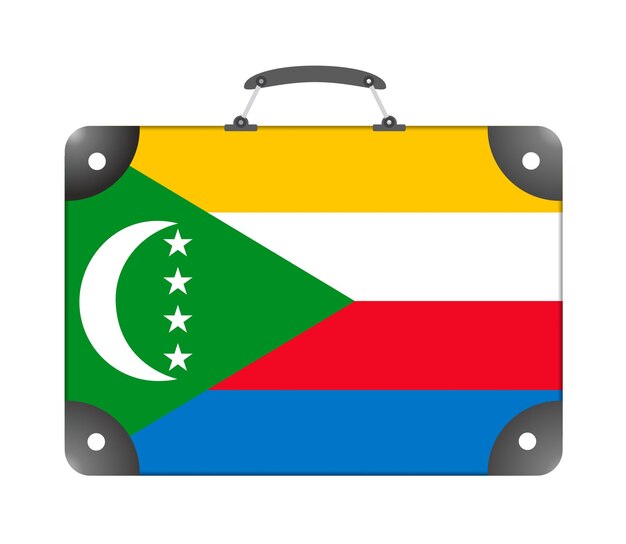 Drapeau des Comores sous la forme d'une valise de voyage sur fond blanc - illustration