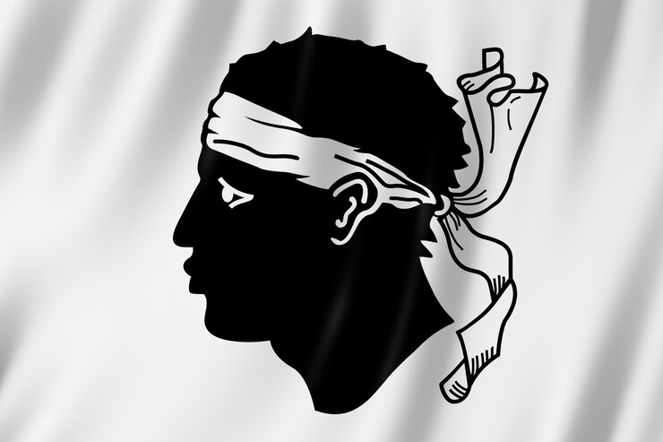 Drapeau de Corse, France. Illustration 3D du drapeau de la Corse qui brille.