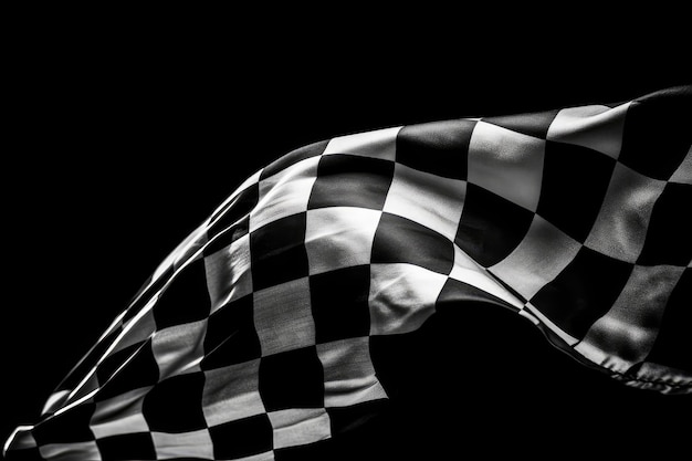 Drapeau de course à carreaux noir et blanc agitant à la ligne d'arrivée de l'IA générative de course