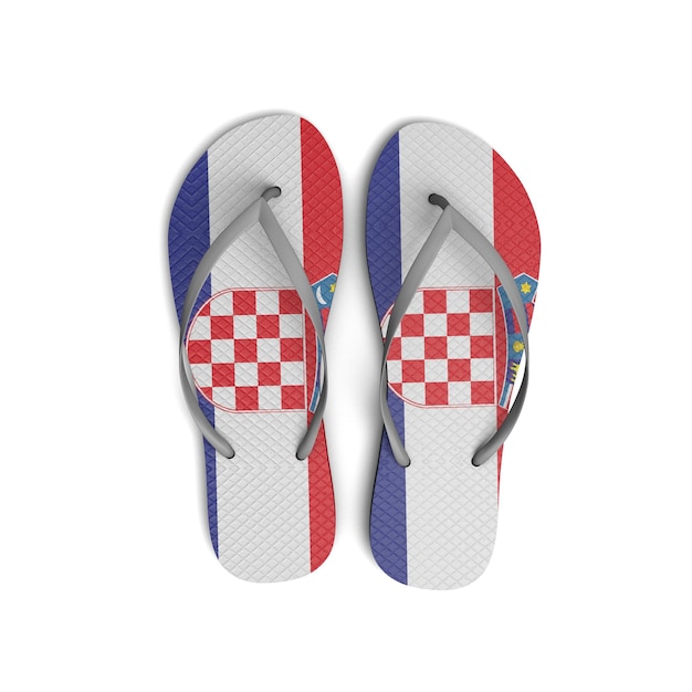 Drapeau croate flip flop sandales sur fond blanc rendu 3D
