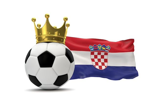 Drapeau de la Croatie et ballon de football avec couronne d'or rendu 3D