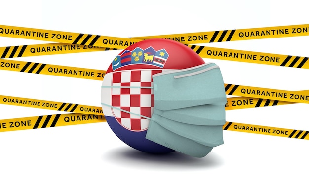 Drapeau de la croatie avec masque de protection roman coronavirus concept d render