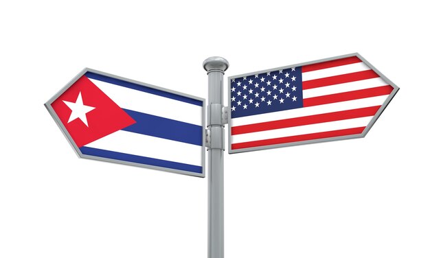 Drapeau de Cuba et de l'Amérique se déplaçant dans une direction différente Rendu 3D