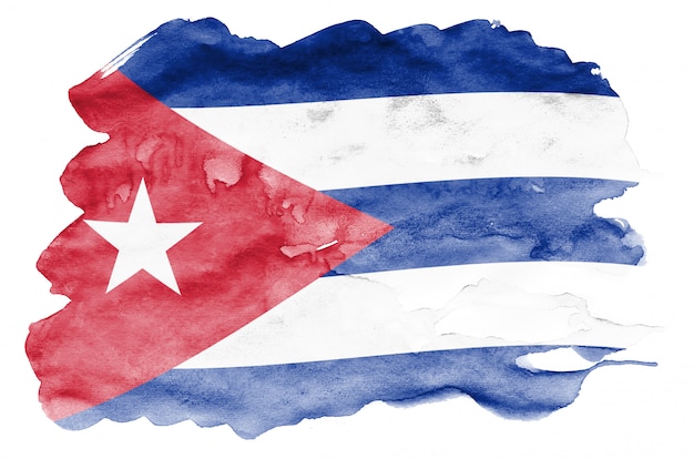 Le drapeau de Cuba est représenté dans un style aquarelle liquide isolé sur blanc